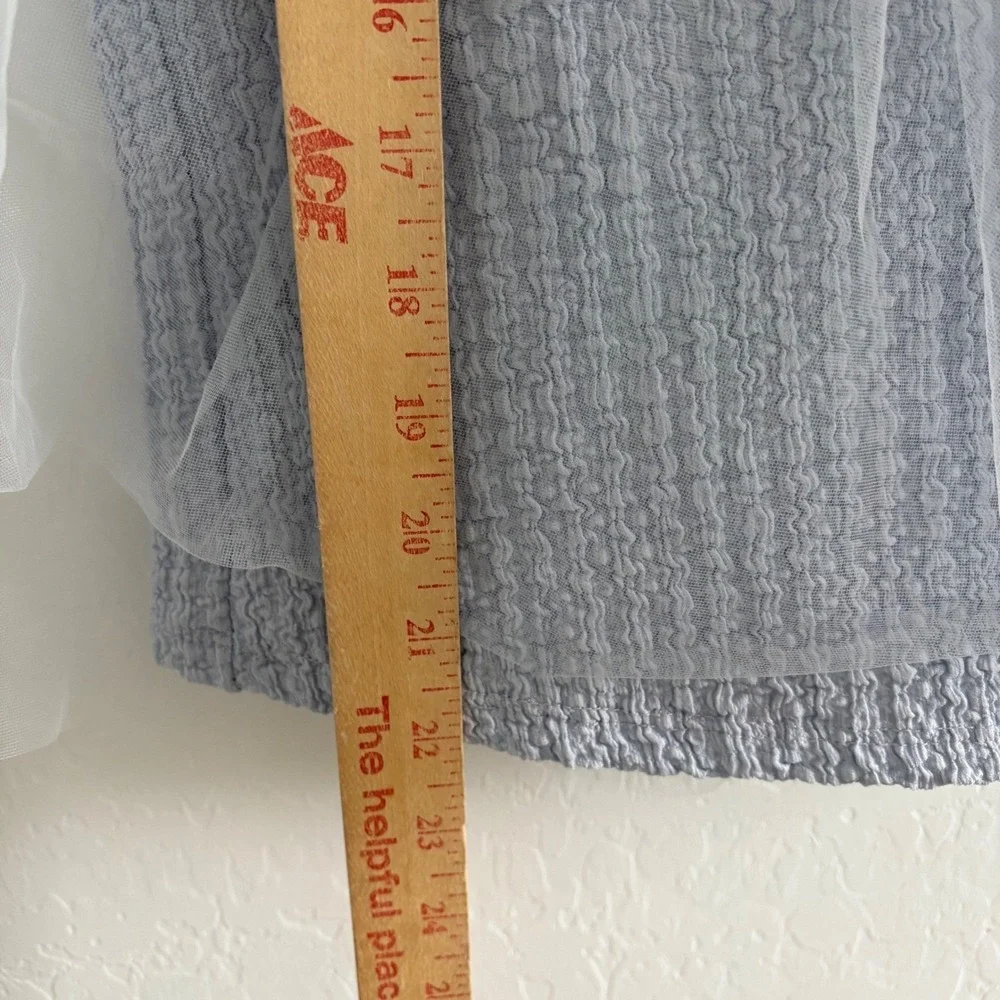 Anthropologie Sheer Puff Sleeve Tulle Overlay Blouse Light Blue Textured Top M